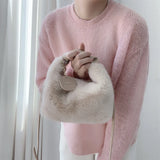 Women's Soft Faux Fur Bag with Pu Leather Handle