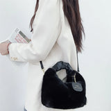 Women's Soft Faux Fur Bag with Pu Leather Handle