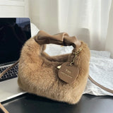Women's Soft Faux Fur Bag with Pu Leather Handle