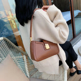 PU Leather Shoulder Bag Women Lock Handbag Small Travel Hand Bag