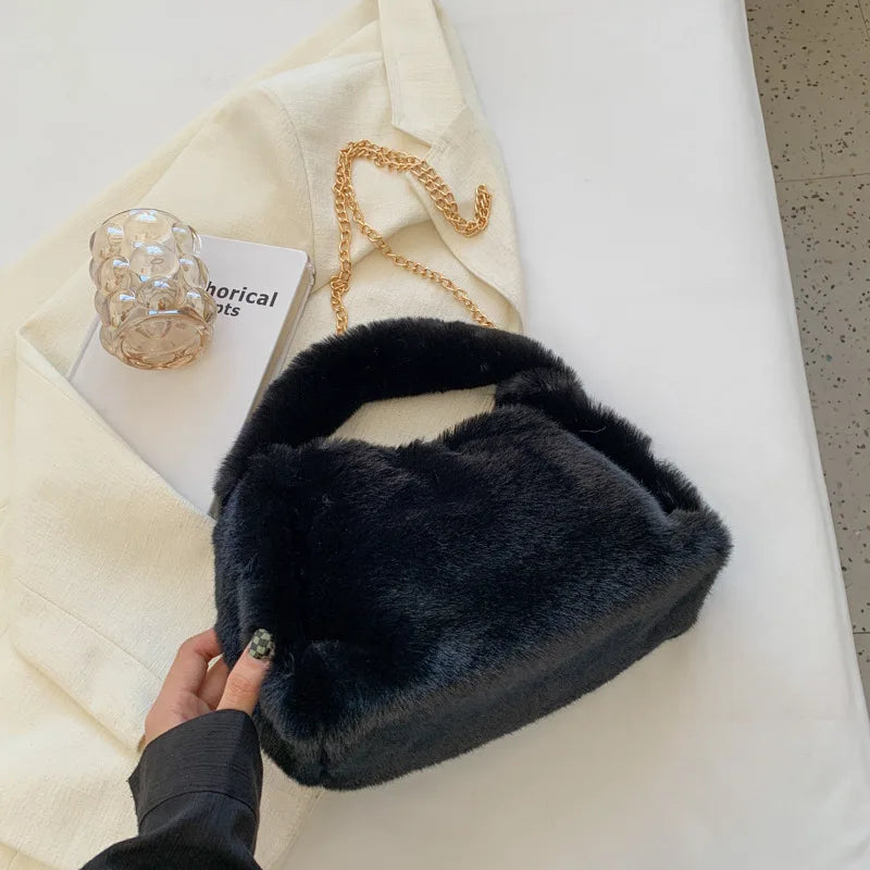 Faux Fur Tote Bag Winter Plush Shoulder Crossbody Bags