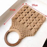 Spring Summer Woven Bag Hollow Beach Wooden Handle Ring Straw Handbag