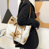 Lamb Plush Bear Bag Women Shoulder Bags Large Capacity Tote Bag All-match Hot