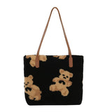 Lamb Plush Bear Bag Women Shoulder Bags Large Capacity Tote Bag All-match Hot