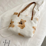 Lamb Plush Bear Bag Women Shoulder Bags Large Capacity Tote Bag All-match Hot