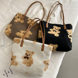 Lamb Plush Bear Bag Women Shoulder Bags Large Capacity Tote Bag All-match Hot