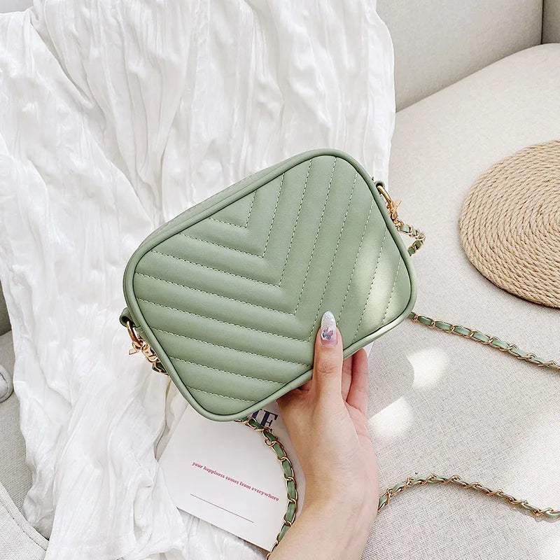 Solid PU Leather Crossbody Bag Chain Square Satchels Female Bag Shoulder Bag