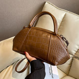 Stone Pattern Leather Handbag Lattice Shoulder Bag Clutch Purses for Women
