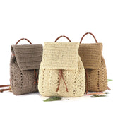 Hollow Woven Straw Backpack Drawstring Shoulder Bag