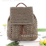 Hollow Woven Straw Backpack Drawstring Shoulder Bag