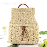 Hollow Woven Straw Backpack Drawstring Shoulder Bag