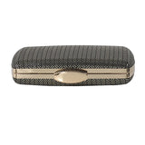 Striped Grey Pink PU Clutches Bag Phone Purse Handbag Women