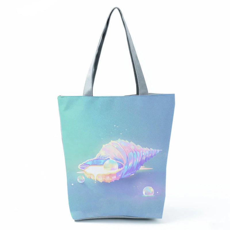 Customizable Shell Print Beach Bag - High Capacity Women Shoulder Bag