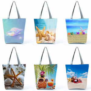 Customizable Shell Print Beach Bag - High Capacity Women Shoulder Bag