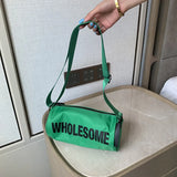 Summer Barrel Shape Shoulder Bag Women Nylon Letters Crossbody Bag