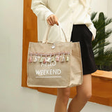 Summer Beach Bag For Women Linen Totes Handbags Large Capacity