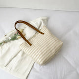 Beach Straw Bag Leather Ladies Shoulder Bag Canvas Travel Tote