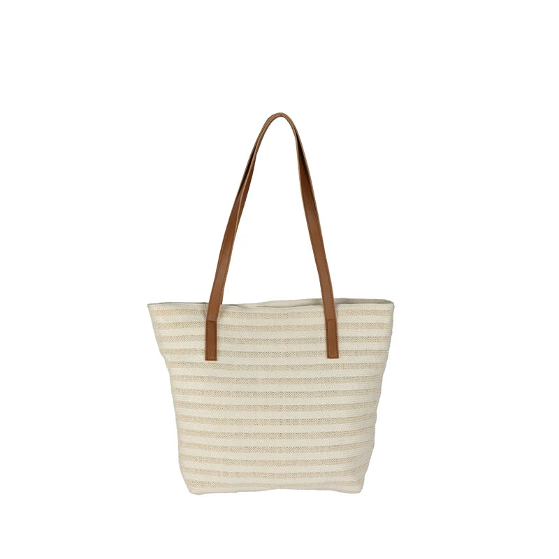 Beach Straw Bag Leather Ladies Shoulder Bag Canvas Travel Tote
