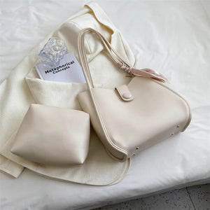 Summer Casual Women Soft PU Leather Shoulder Bag with Ribbon