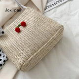 Summer Dot Silk Scarf Straw Shoulder Bag for Women