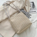 Summer Dot Silk Scarf Straw Shoulder Bag for Women