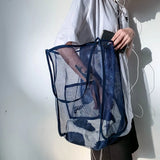 Summer Mesh Shopping Handbag Travel Clutch Multifunctional Bag
