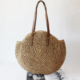 Summer Straw Shoulder Bag Circular Beach Bags Woven Handle Casual Totes
