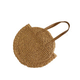 Summer Straw Shoulder Bag Circular Beach Bags Woven Handle Casual Totes