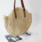 Summer Straw Shoulder Bag Circular Beach Bags Woven Handle Casual Totes