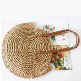 Summer Straw Shoulder Bag Circular Beach Bags Woven Handle Casual Totes