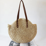 Summer Straw Shoulder Bag Circular Beach Bags Woven Handle Casual Totes