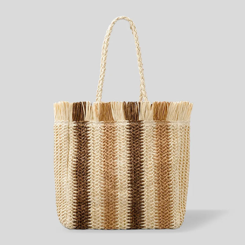 Summer Style Women Handbag Straw Weaving Striped Lady Shoulder Purse