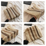 Summer Style Women Handbag Straw Weaving Striped Lady Shoulder Purse