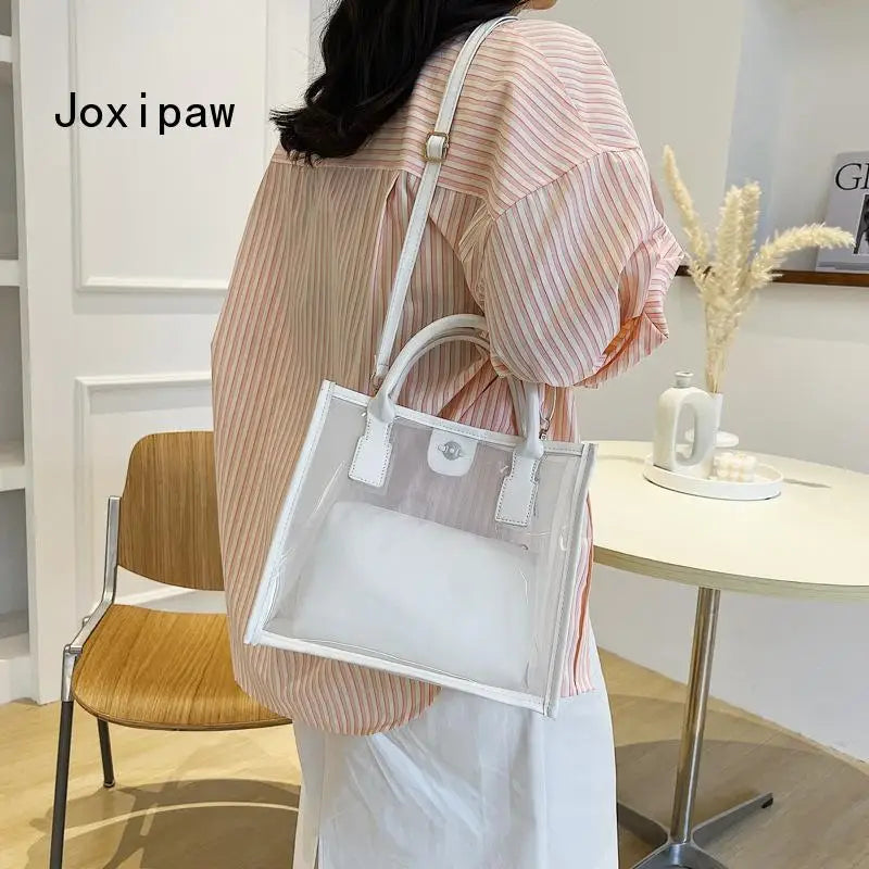 Summer Candy PVC Beach Shoulder Bag for Women Transparent Composite Handbag