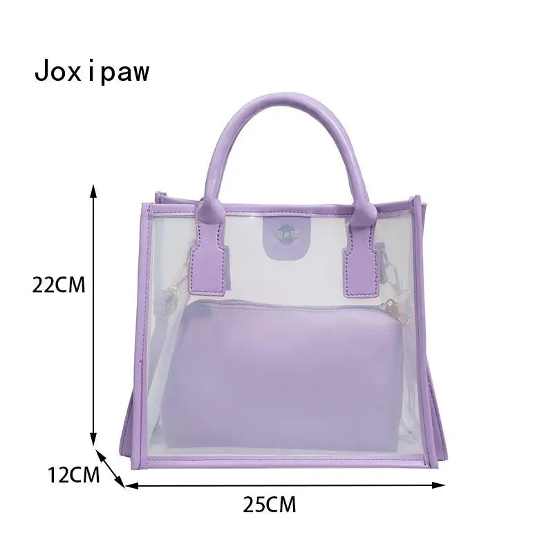 Summer Candy PVC Beach Shoulder Bag for Women Transparent Composite Handbag