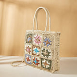 Summer Flower Stitching Woven Straw Bag Shoulder Hand-held Beach Tote
