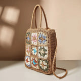 Summer Flower Stitching Woven Straw Bag Shoulder Hand-held Beach Tote