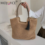 Summer Woven Large Capacity Women's Handbags Portable Beach Bag
