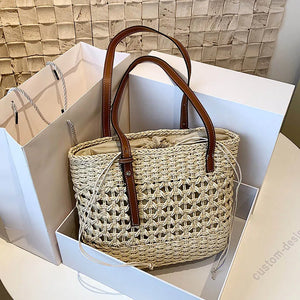 Summer Straw Bags for Women Woven Shoulder Bag Casual Travel Beach Handbags