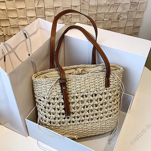 Summer Straw Bags for Women Woven Shoulder Bag Casual Travel Beach Handbags