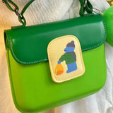 Green Cartoon Small Square Totes Messenger Shoulder Bag