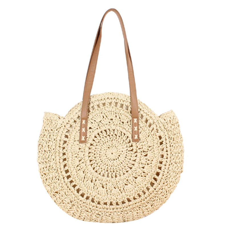 Summer Round Straw Bags for Women Rattan Bag Woven Beach CrossBody Bag