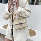 Straw Shoulder Bag Crossbody Chain Handbag for Women Casual Vacation