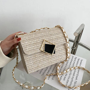Straw Shoulder Bag Crossbody Chain Handbag for Women Casual Vacation