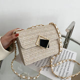 Straw Shoulder Bag Crossbody Chain Handbag for Women Casual Vacation
