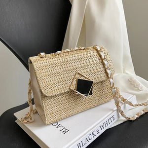 Straw Shoulder Bag Crossbody Chain Handbag for Women Casual Vacation