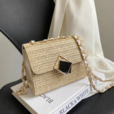 Straw Shoulder Bag Crossbody Chain Handbag for Women Casual Vacation
