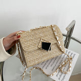 Straw Shoulder Bag Crossbody Chain Handbag for Women Casual Vacation