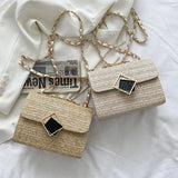 Straw Shoulder Bag Crossbody Chain Handbag for Women Casual Vacation