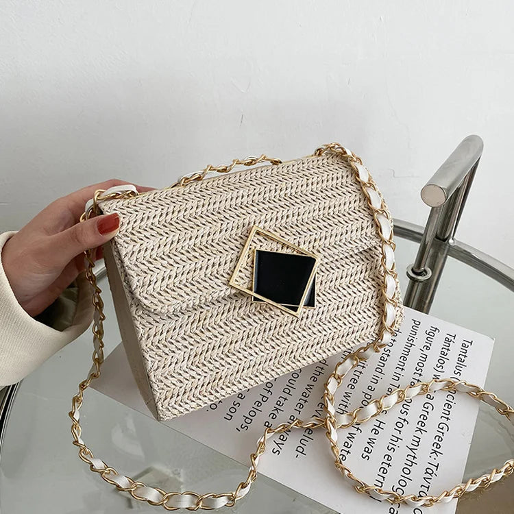 Straw Shoulder Bag Crossbody Chain Handbag for Women Casual Vacation